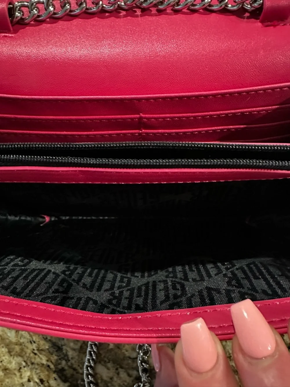 Kurt Geiger London Small Shoreditch Bow clutch in pink velvet. - Picture 14 of 16